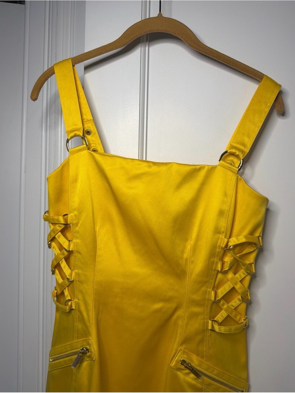 Cache Yellow Lace-Up Sheath Midi Dress - Picture 2 of 6